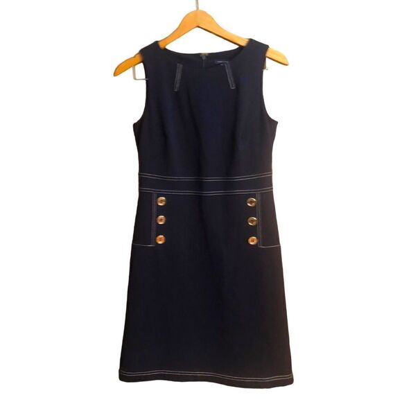 Tommy Hilfiger Sleeveless Sailor Contrast Stitch Gold Buttons Sheath Dress - Picture 1 of 6